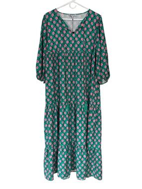 NWT Collection By Cezele Green And Pink Tiered Floral Print Maxi Dress